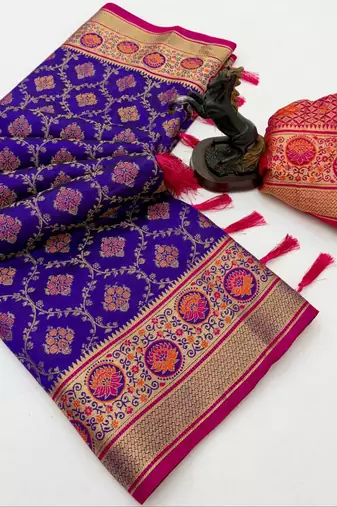 purple floral woven design patola saree with blouse