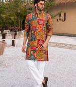 MULTI COLOR CREPE SILK PARTY WEAR POSITION PRINT KURTA AND PAYJAMA