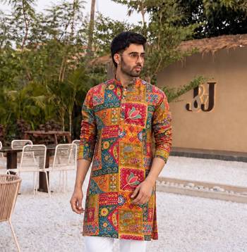 MULTI COLOR CREPE SILK PARTY WEAR POSITION PRINT KURTA AND PAYJAMA 2