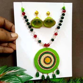 Green crystal fabric neckset 2