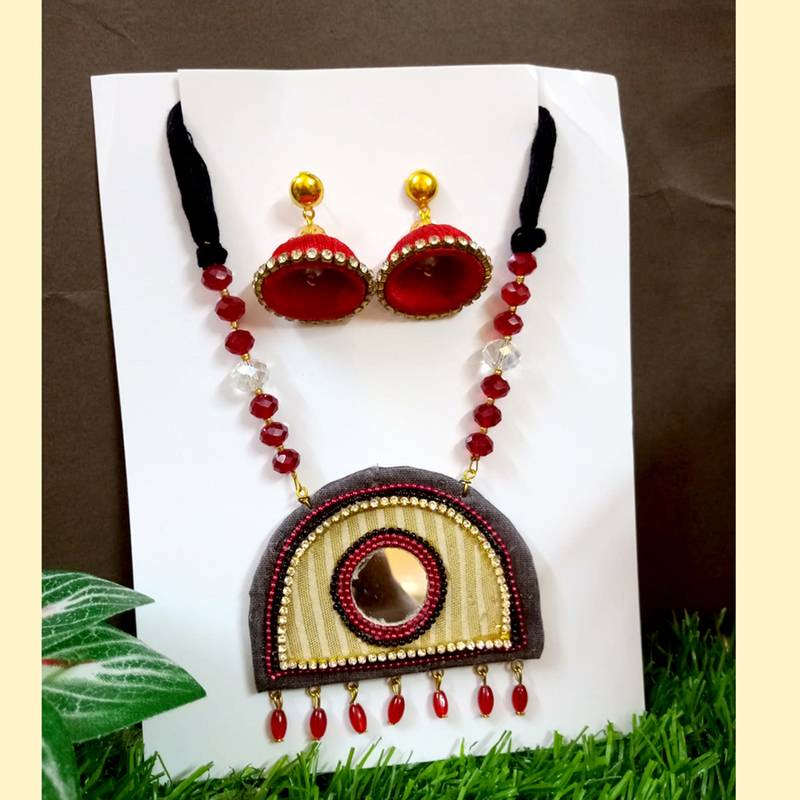 Grey crystal bead fabric neckset