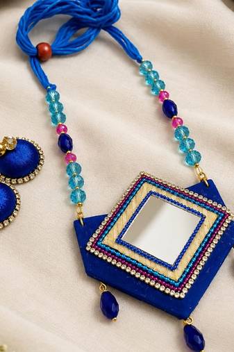 Blue crystal bead fabric neckset