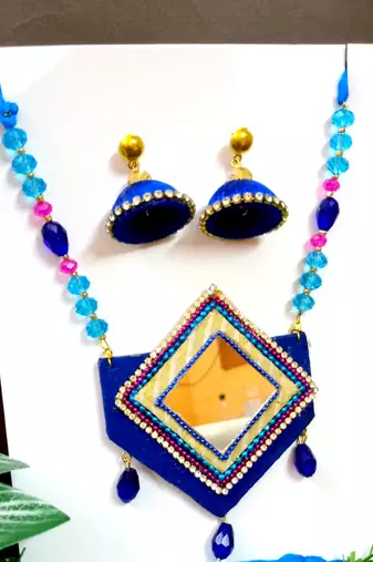 Blue crystal bead fabric neckset