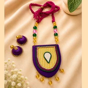 Purple crystal bead fabric neckset 1