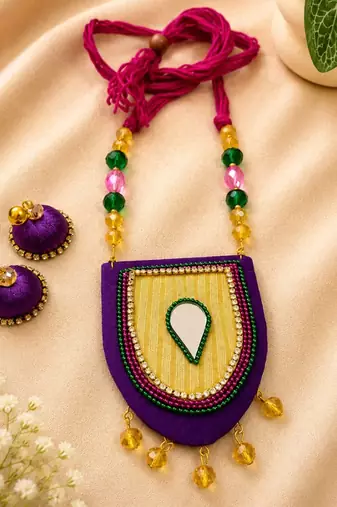 Purple crystal bead fabric neckset