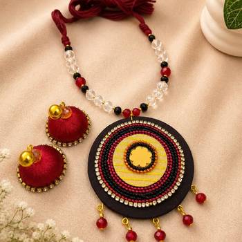 Black crystal bead fabric neckset 1
