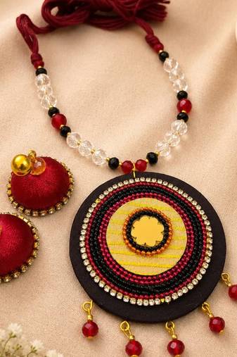 Black crystal bead fabric neckset