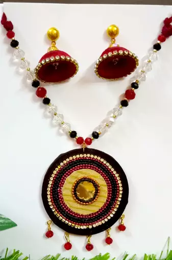 Black crystal bead fabric neckset