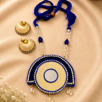 Blue crystal bead fabric neckset 1