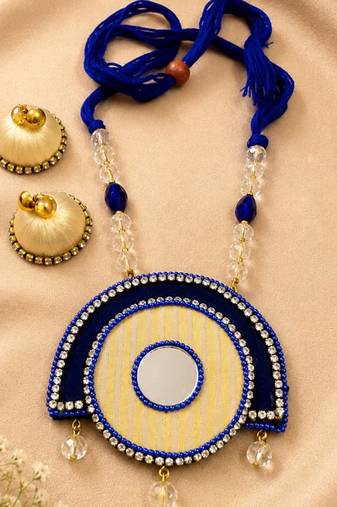 Blue crystal bead fabric neckset