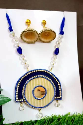 Blue crystal bead fabric neckset
