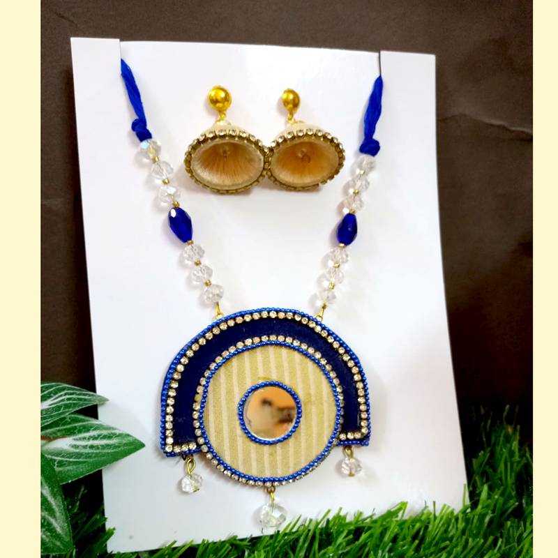 Blue crystal bead fabric neckset