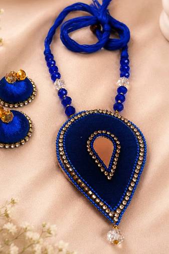 Blue crystal bead fabric neckset