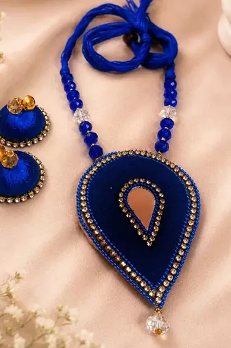 Blue crystal bead fabric neckset