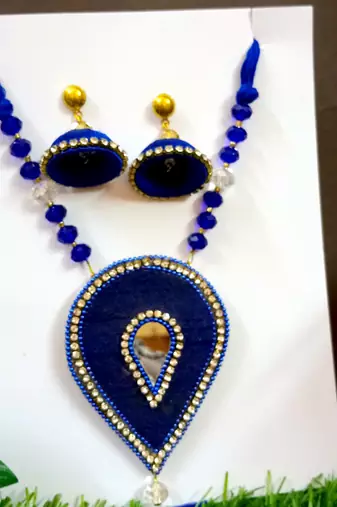 Blue crystal bead fabric neckset