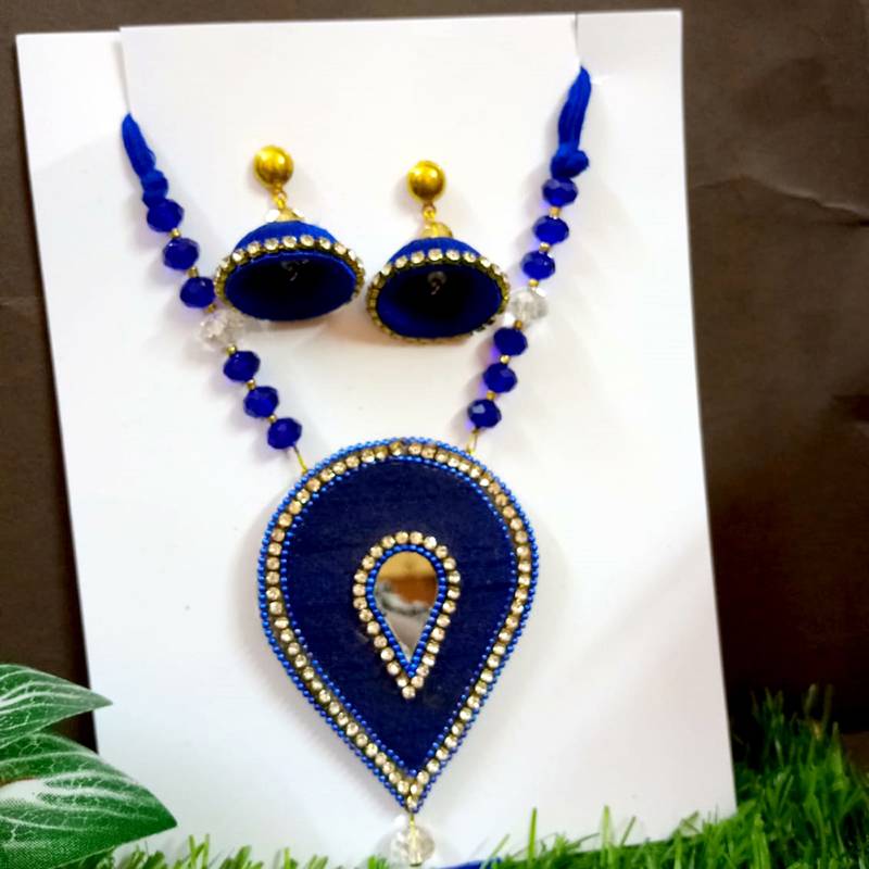 Blue crystal bead fabric neckset