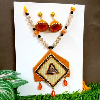 Orange crystal bead fabric neckset 2