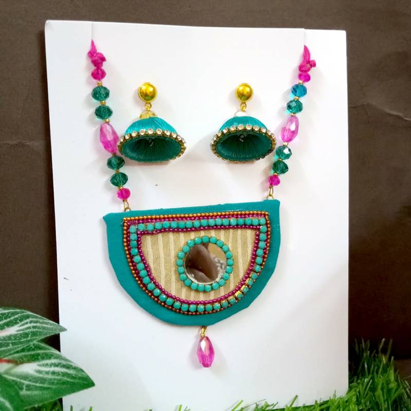 Green crystal bead fabric neckset