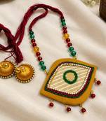 Yellow crystal bead fabric neckset