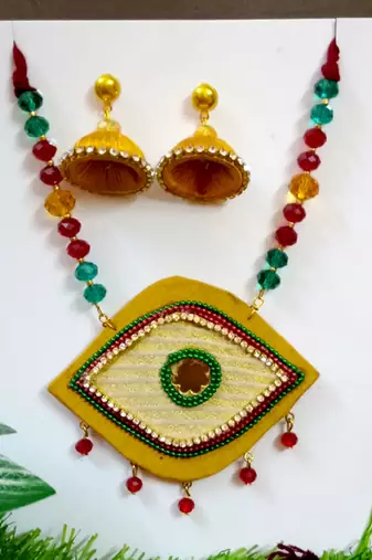 Yellow crystal bead fabric neckset