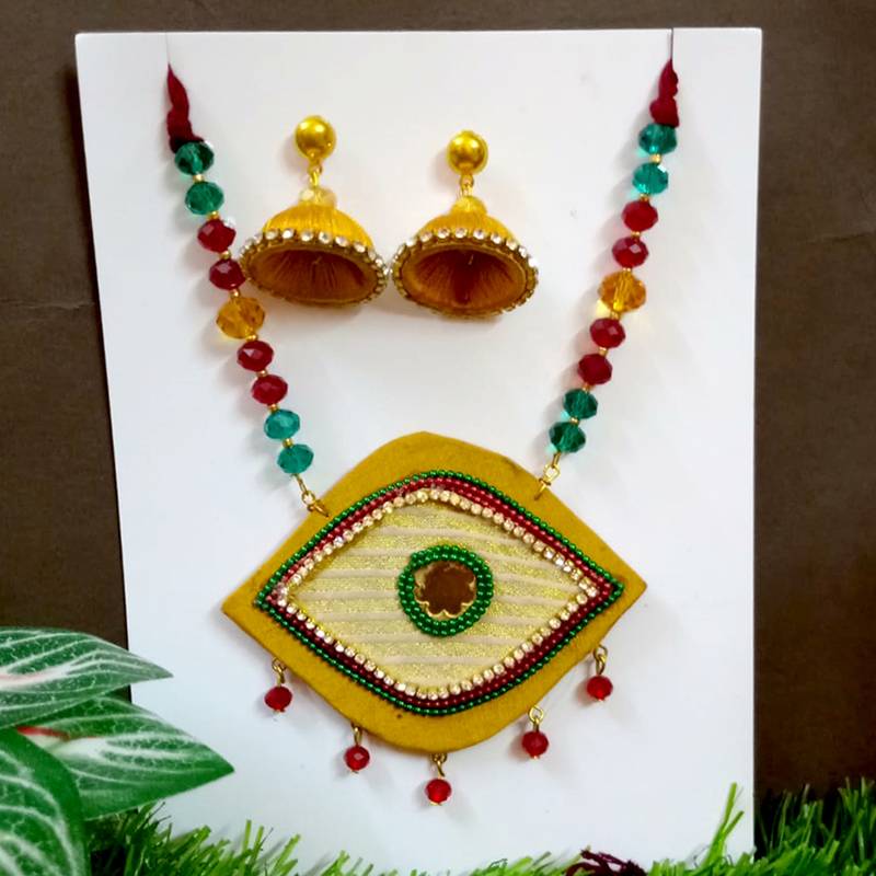 Yellow crystal bead fabric neckset
