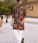 BLACK CREPE SILK PARTY WEAR POSITION PRINT KURTA AND PAYJAMA