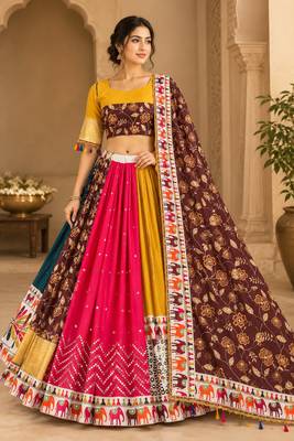 Yellow Mirror Navratri Lehenga Choli With Dupatta 1