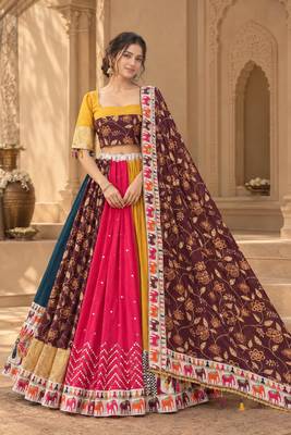 Yellow Mirror Navratri Lehenga Choli With Dupatta 2