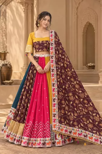 Yellow Mirror Navratri Lehenga Choli With Dupatta