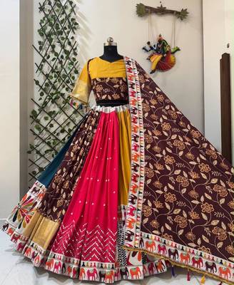 Yellow Mirror Navratri Lehenga Choli With Dupatta 3
