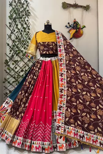 Yellow Mirror Navratri Lehenga Choli With Dupatta