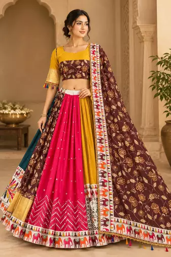 Yellow Mirror Navratri Lehenga Choli With Dupatta