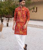 ORANGE CREPE SILK PARTY WEAR KURTA AND PAYJAMA
