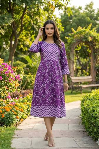 Women's Purple Floral Printed Pure Cotton Kurti | Comfortable Casual Wear