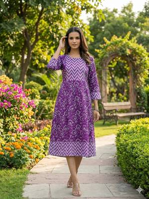 Women's Purple Floral Printed Pure Cotton Kurti | Comfortable Casual Wear 1