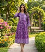 Women's Purple Floral Printed Pure Cotton Kurti | Comfortable Casual Wear