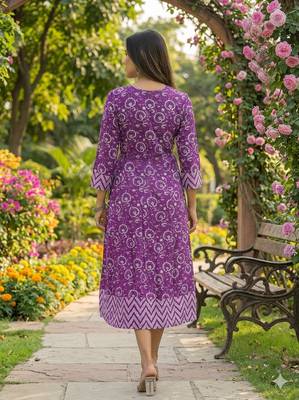 Women's Purple Floral Printed Pure Cotton Kurti | Comfortable Casual Wear 2