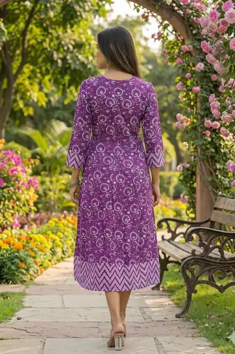 Women's Purple Floral Printed Pure Cotton Kurti | Comfortable Casual Wear
