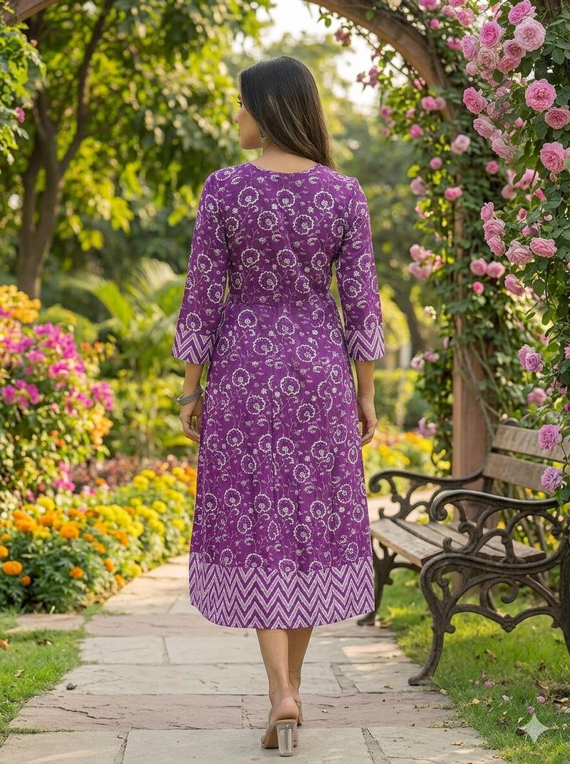 Women's Purple Floral Printed Pure Cotton Kurti | Comfortable Casual Wear