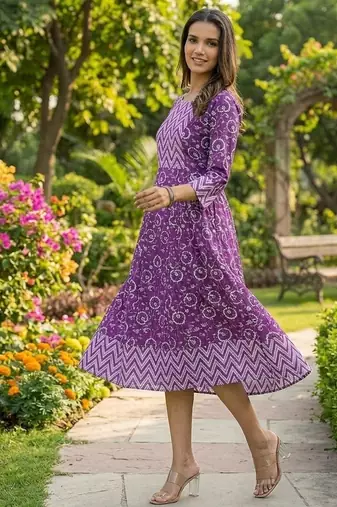 Women's Purple Floral Printed Pure Cotton Kurti | Comfortable Casual Wear