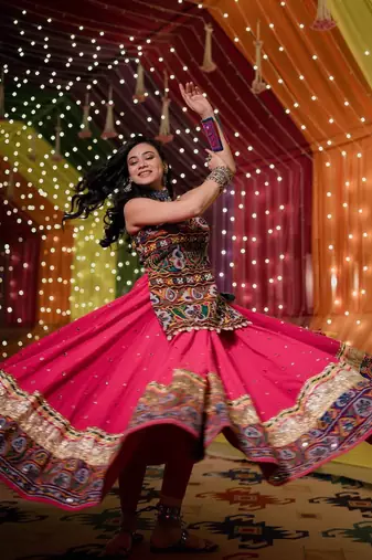 Pink Thread Navratri Lehenga Choli