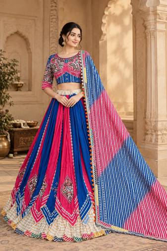 Blue Pink Navratri Lehenga Choli With Dupatta
