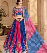Blue Pink Navratri Lehenga Choli With Dupatta