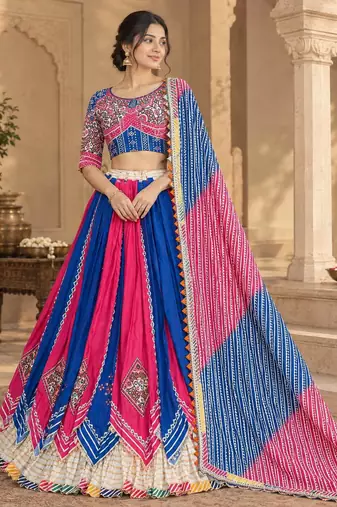 Blue Pink Navratri Lehenga Choli With Dupatta