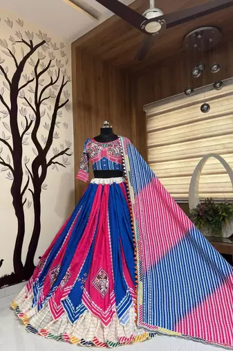 Blue Pink Navratri Lehenga Choli With Dupatta