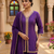 Purple vichitra silk embroidered kurta palazzo set with dupatta for women