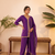 Purple vichitra silk embroidered kurta palazzo set with dupatta for women