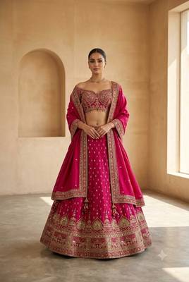 Dark Pink Thread Lehenga Choli With Dupatta 3