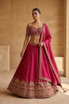 Dark Pink Thread Lehenga Choli With Dupatta 4