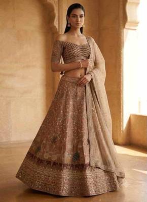 Brown Thread Lehenga Choli With Dupatta 7